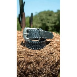 cintura in cuoio stile western con fibbia e borchie